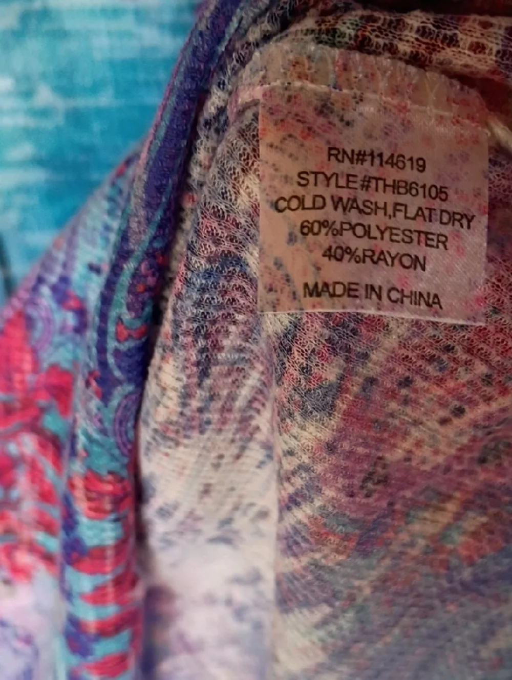 Mushka By Siena Rose Boho Paisley V-Neck Long Sleeve Top - Pink, Turquoise Sz L - Picture 6 of 6
